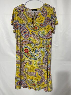 MSK Yellow Multicolor Paisley Ring-Neck Dress